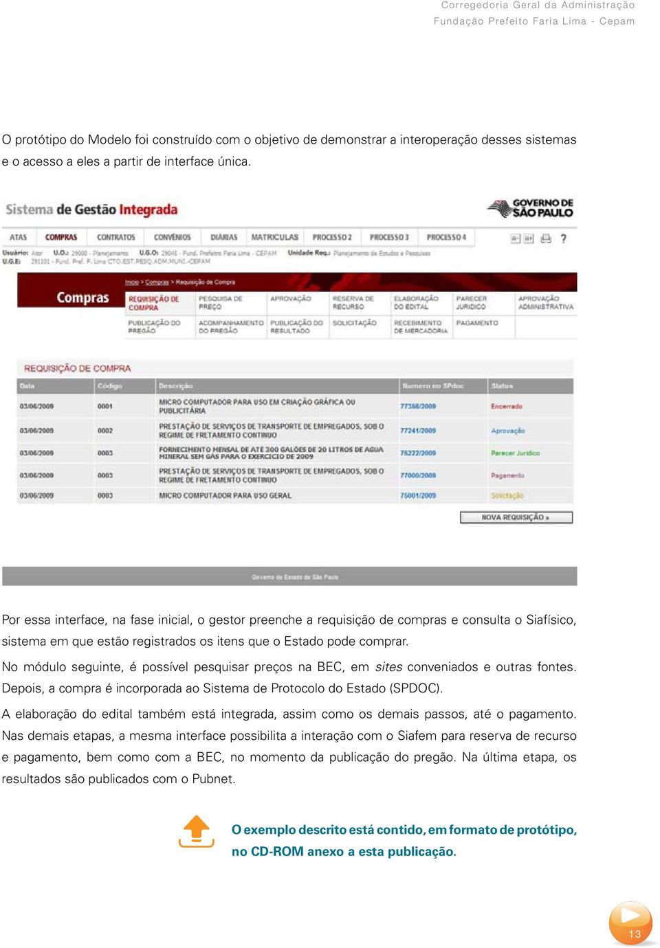 No módulo seguinte, é possível pesquisar preços na BEC, em sites conveniados e outras fontes. Depois, a compra é incorporada ao Sistema de Protocolo do Estado (SPDOC).