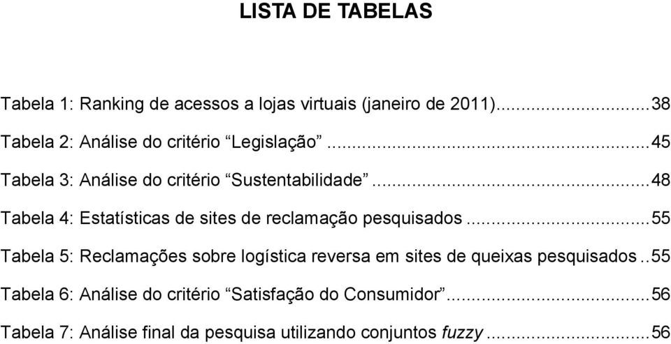 .. 48 Tabela 4: Estatísticas de sites de reclamação pesquisados.