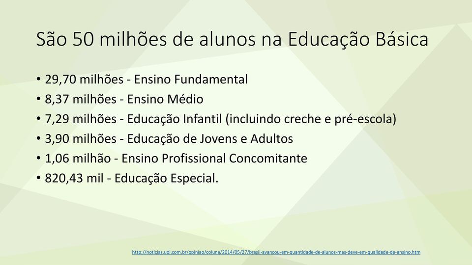 e Adultos 1,06 milhão - Ensino Profissional Concomitante 820,43 mil - Educação Especial. http://noticias.