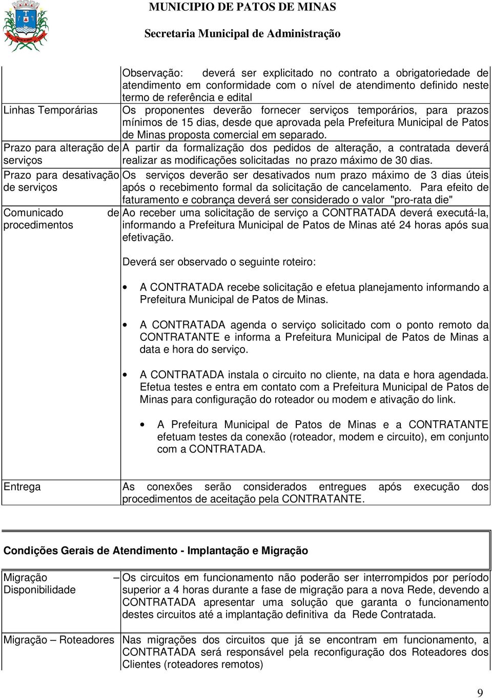 Prazo para alteração de A partir da formalização dos pedidos de alteração, a contratada deverá serviços realizar as modificações solicitadas no prazo máximo de 30 dias.