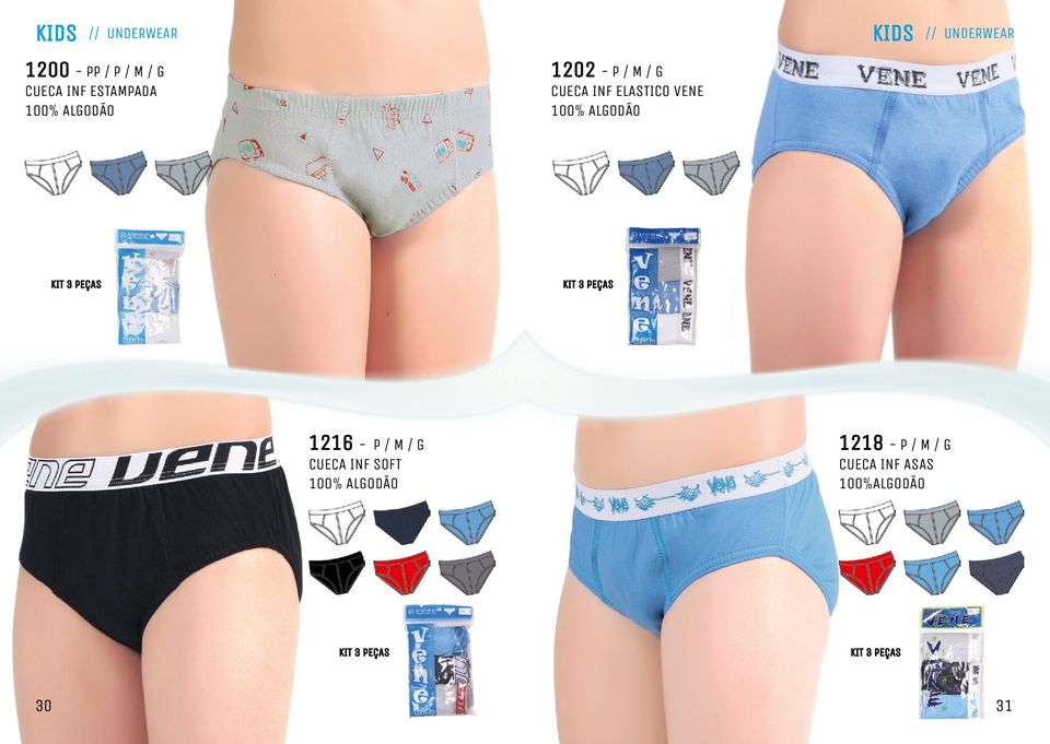 CUECA INF ELASTICO VENE 100% ALGODãO 1216 - P / M / G