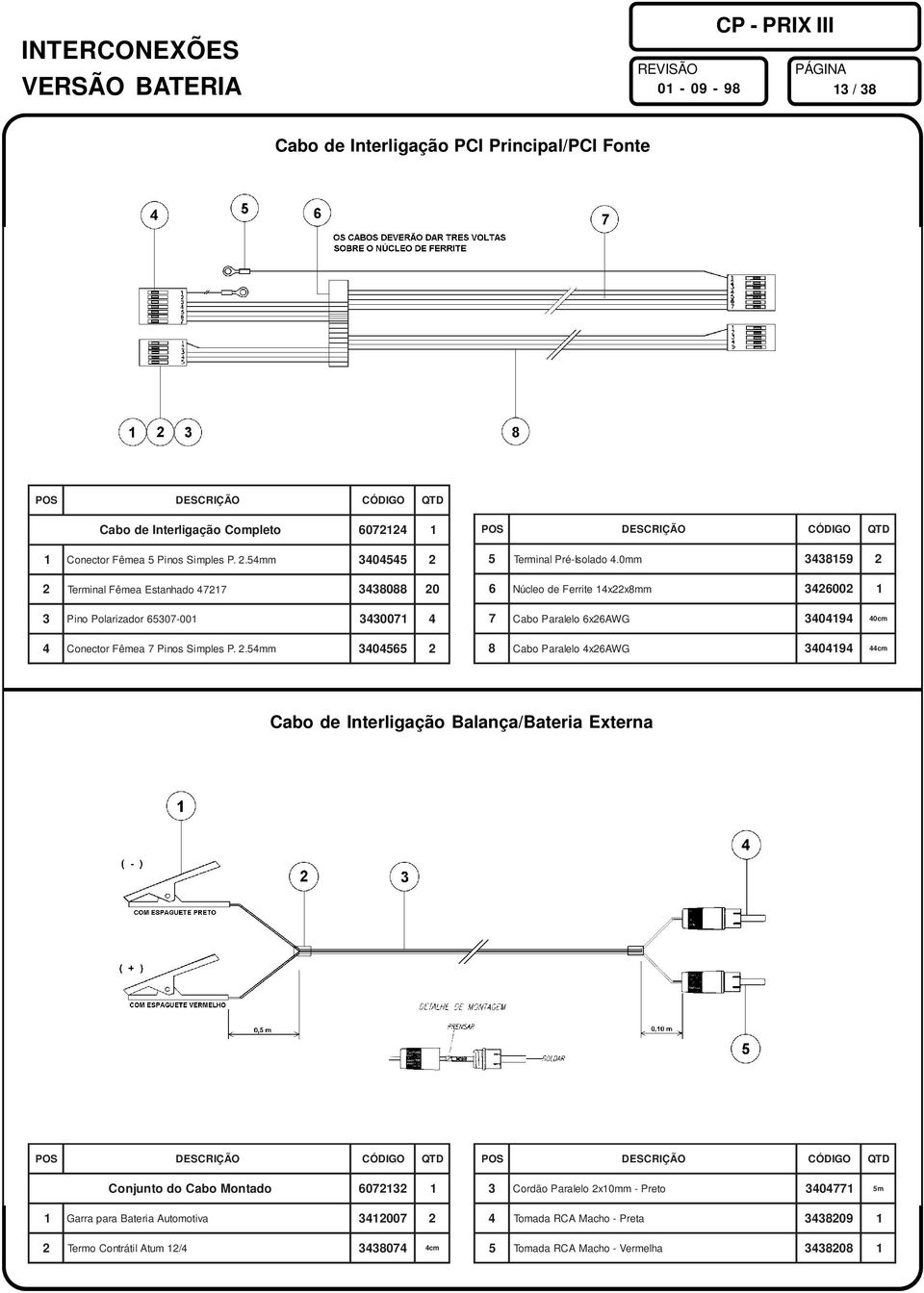 0mm 34359 6 Núcleo de Ferrite 4xxmm 34600 7 Paralelo 6x6AWG 40494 3 40cm Paralelo 4x6AWG 40494 3 44cm de Interligação Balança/Bateria Externa Conjunto do