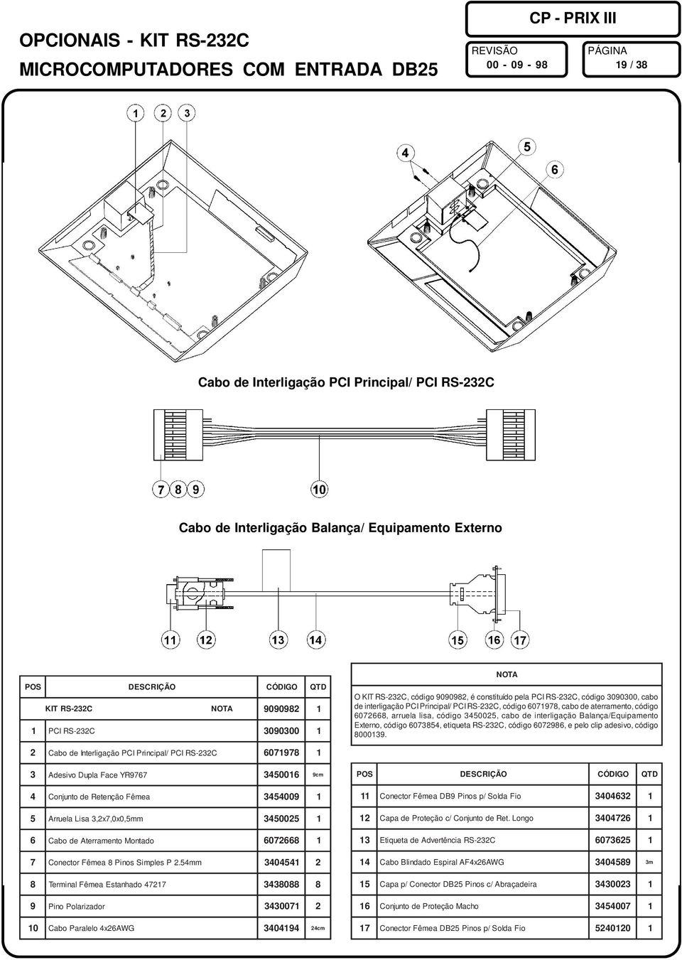 Balança/Equipamento Externo, código 607354, etiqueta RS-3C, código 60796, e pelo clip adesivo, código 00039.