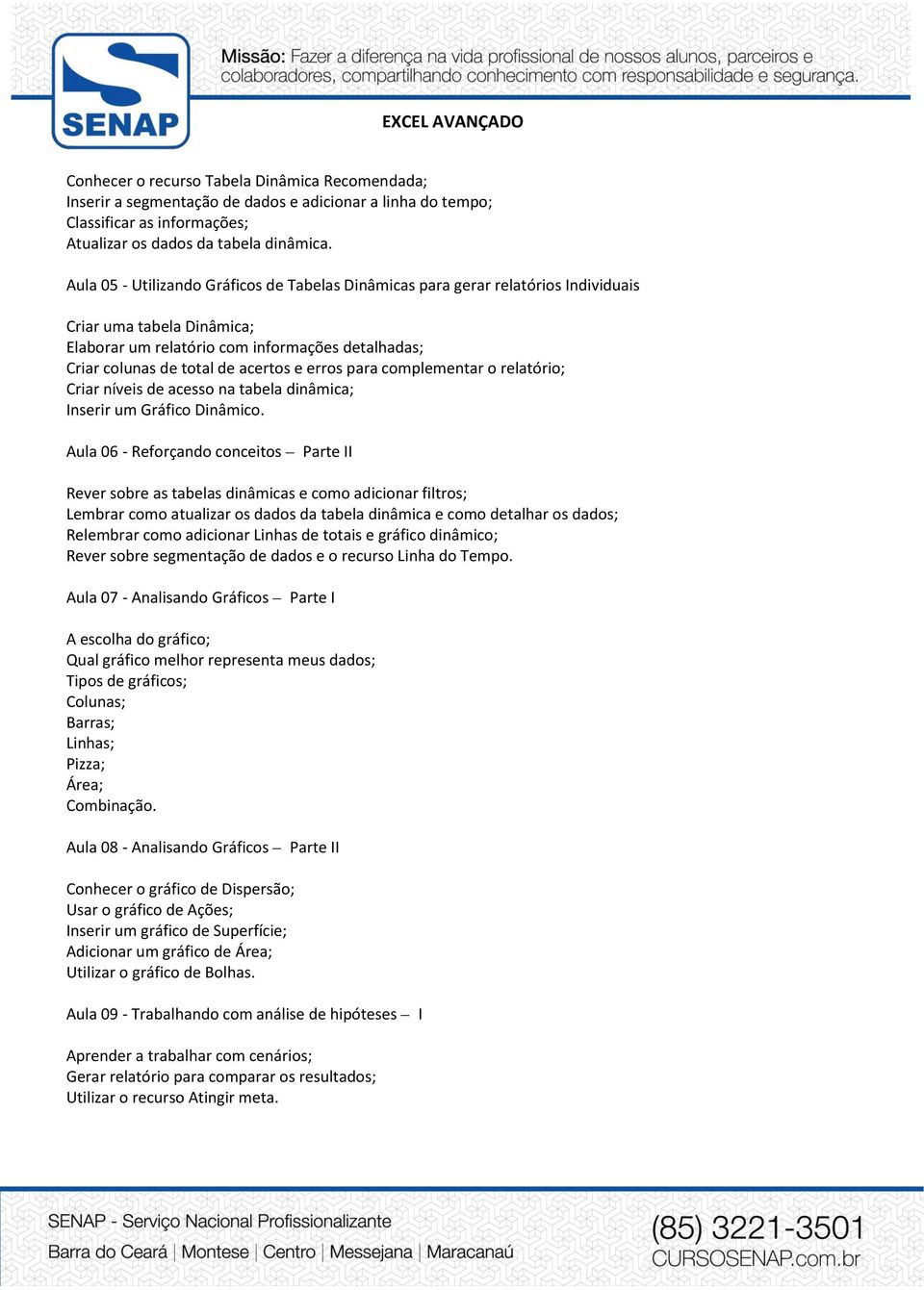 erros para complementar o relatório; Criar níveis de acesso na tabela dinâmica; Inserir um Gráfico Dinâmico.