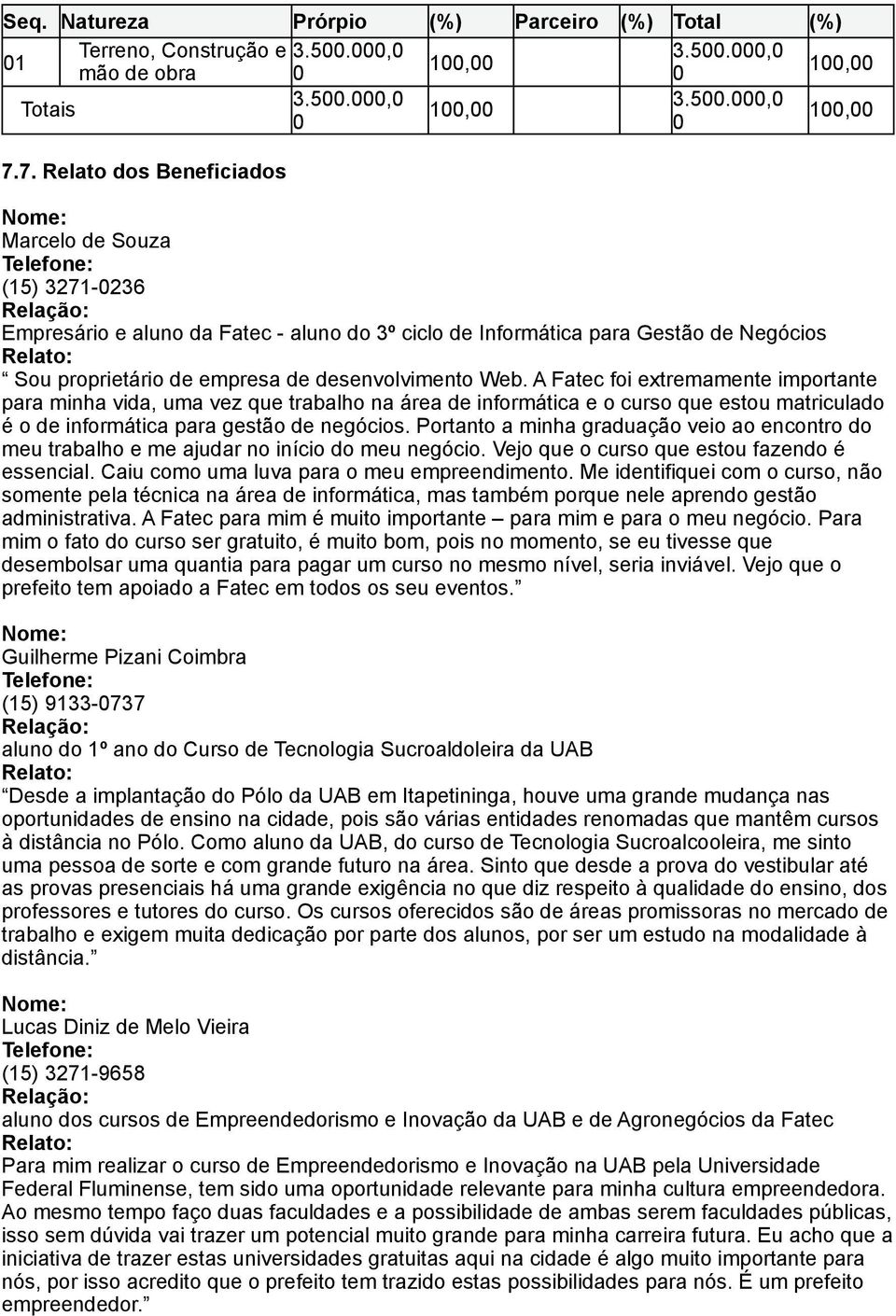 A Fatec foi extremamente importante para minha vida, uma vez que trabalho na área de informática e o curso que estou matriculado é o de informática para gestão de negócios.