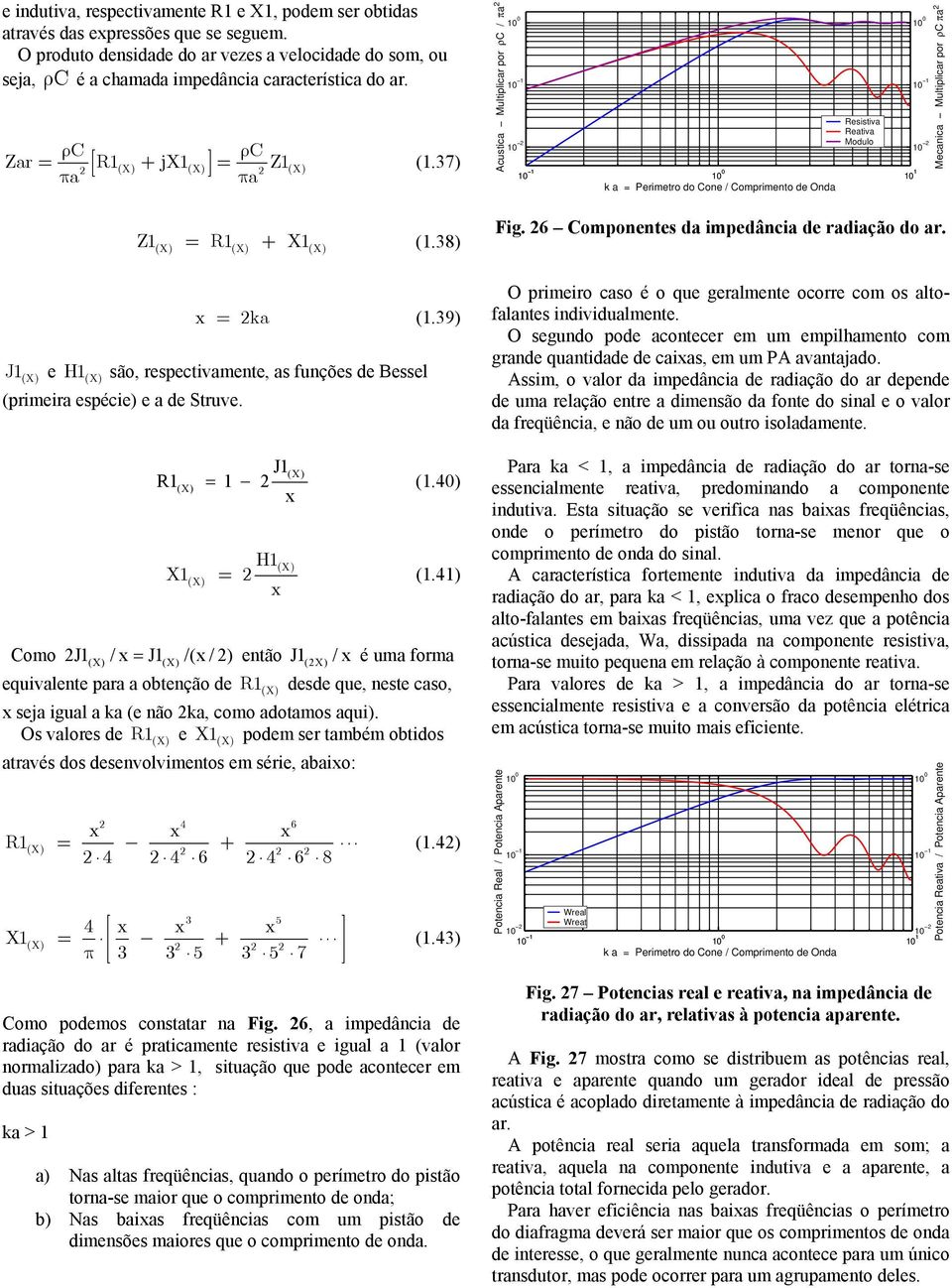 37) Acustica Multiplicar por ρc / πa 1 1 1 1 Resistiva Reativa Modulo 1 1 1 1 1 k a = Perimetro do Cone / Comprimento de Onda 1 1 1 1 Mecanica Multiplicar por ρc πa Z1(X) = R1(X) + X1 (X) (1.