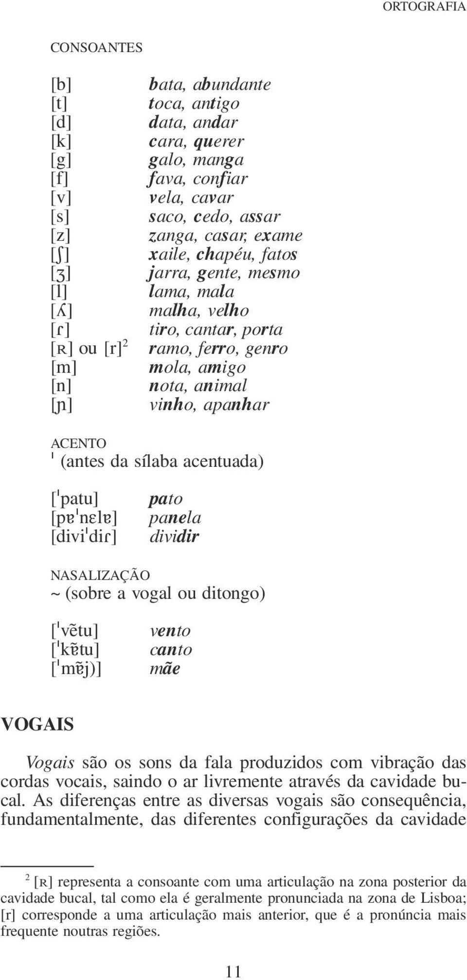 acentuada) [Èpatu] [pœènelœ] [divièdir] pato panela dividir NASALIZAÇÃO ~ (sobre a vogal ou ditongo) [Ève)tu] [ÈkŒ)tu] [ÈmŒ)j)] vento canto mãe VOGAIS Vogais são os sons da fala produzidos com