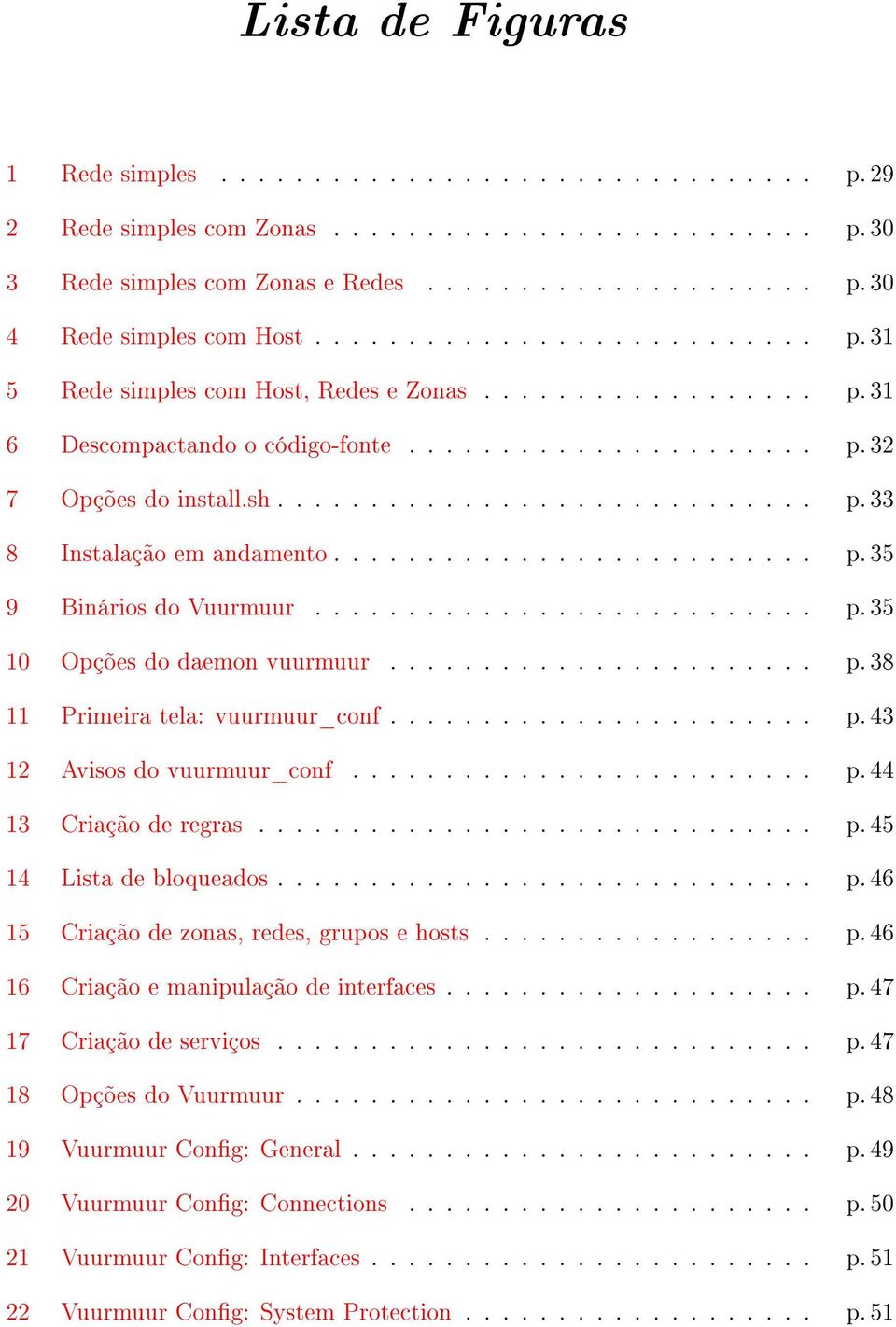 ......................... p. 35 9 Binários do Vuurmuur........................... p. 35 10 Opções do daemon vuurmuur....................... p. 38 11 Primeira tela: vuurmuur_conf....................... p. 43 12 Avisos do vuurmuur_conf.