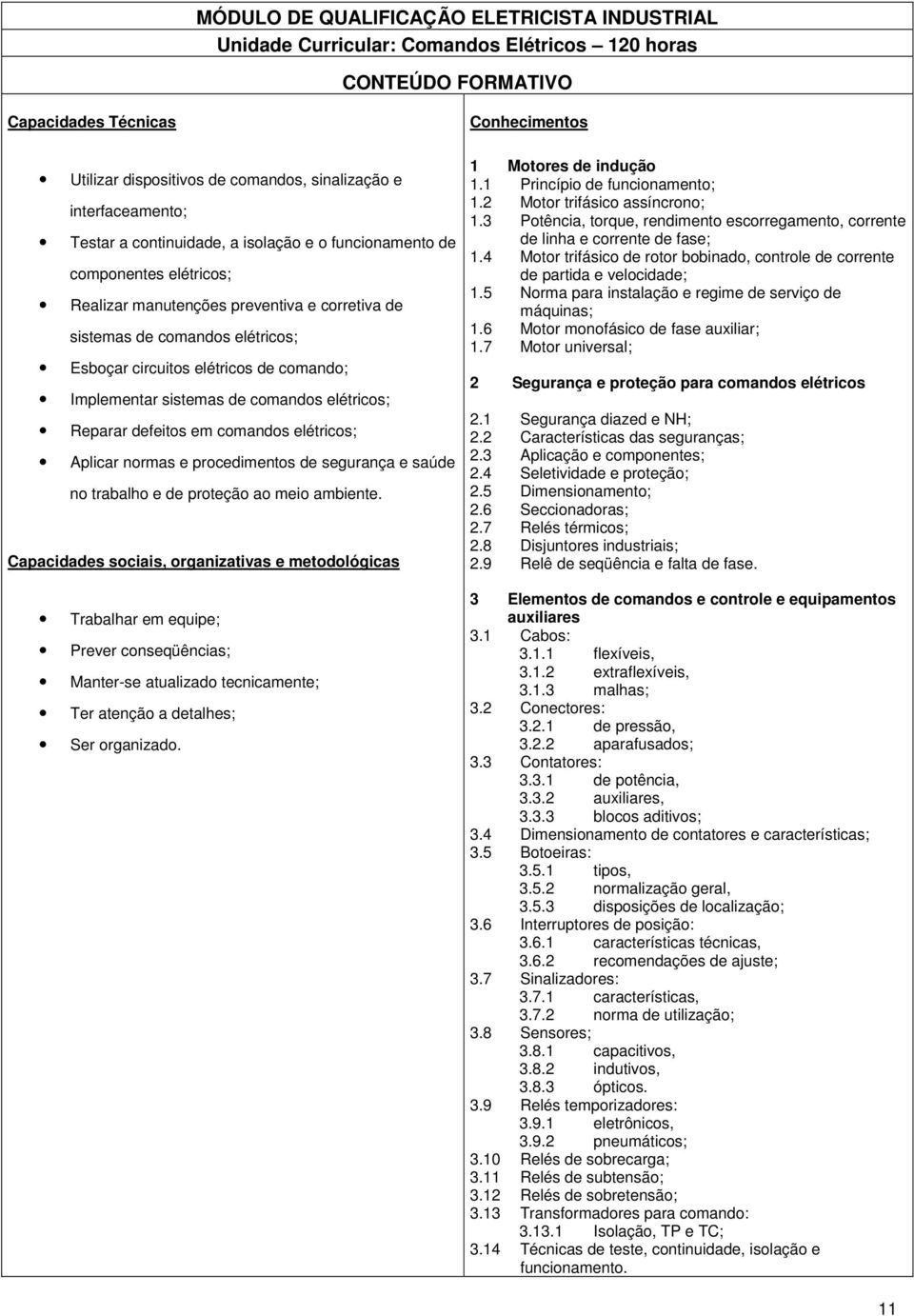 sistemas de comandos elétricos; Reparar defeitos em comandos elétricos; Aplicar normas e procedimentos de segurança e saúde no trabalho e de proteção ao meio ambiente.