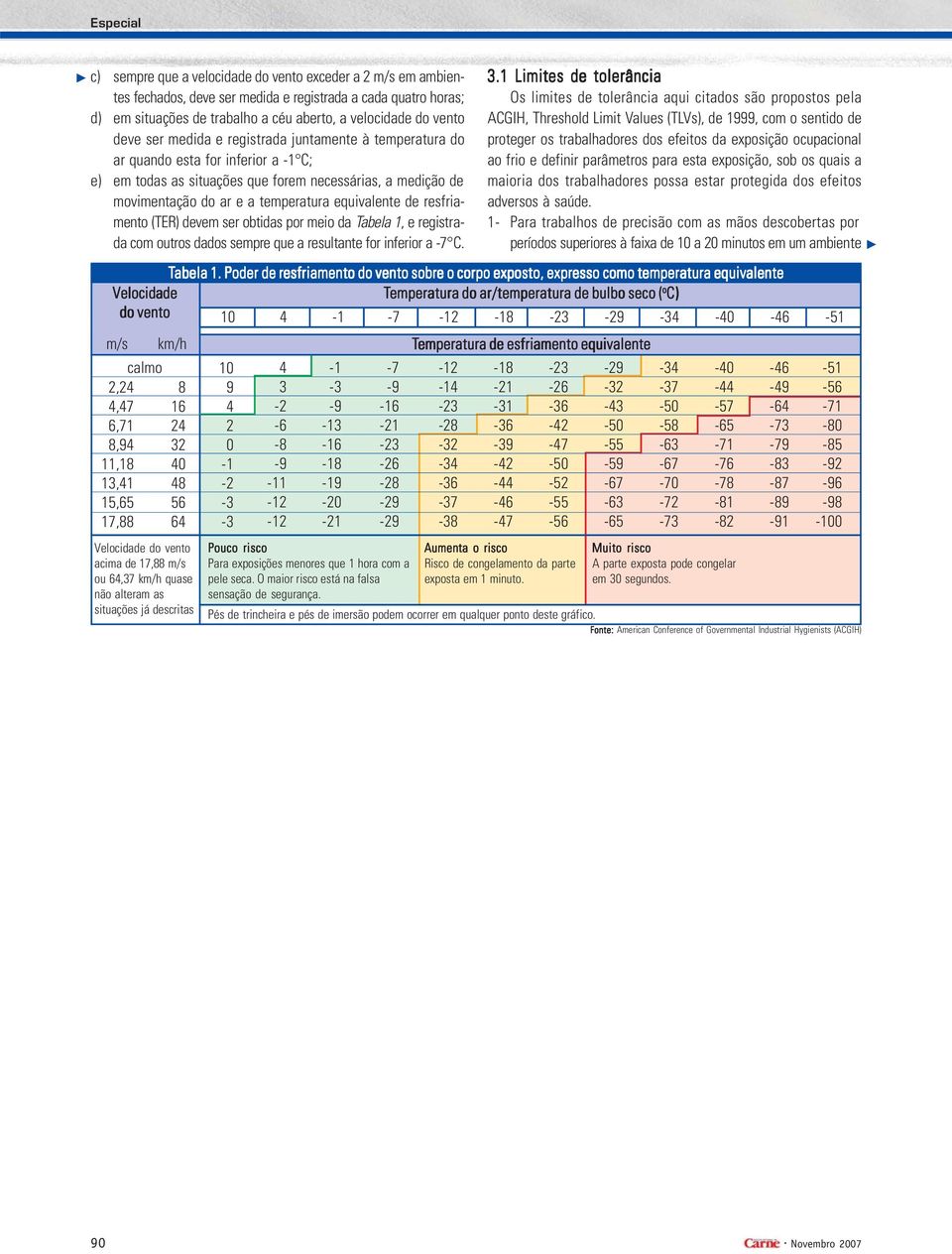 resfriamento (TER) devem ser obtidas por meio da Tabela 1, e registrada com outros dados sempre que a resultante for inferior a -7 C. 3.