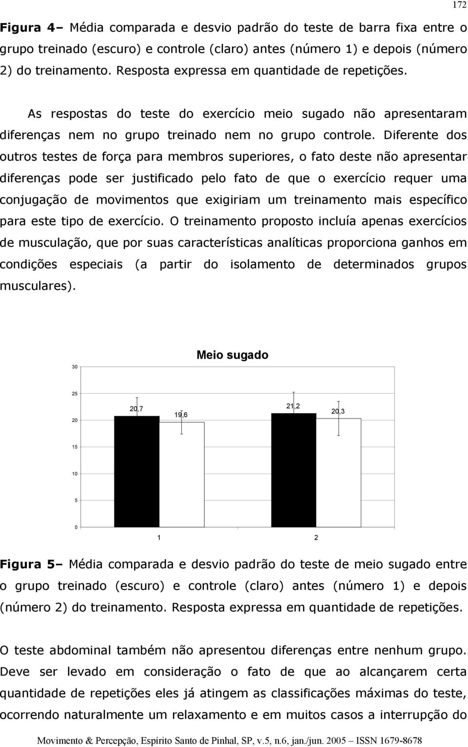 Diferente dos outros testes de força para membros superiores, o fato deste não apresentar diferenças pode ser justificado pelo fato de que o exercício requer uma conjugação de movimentos que