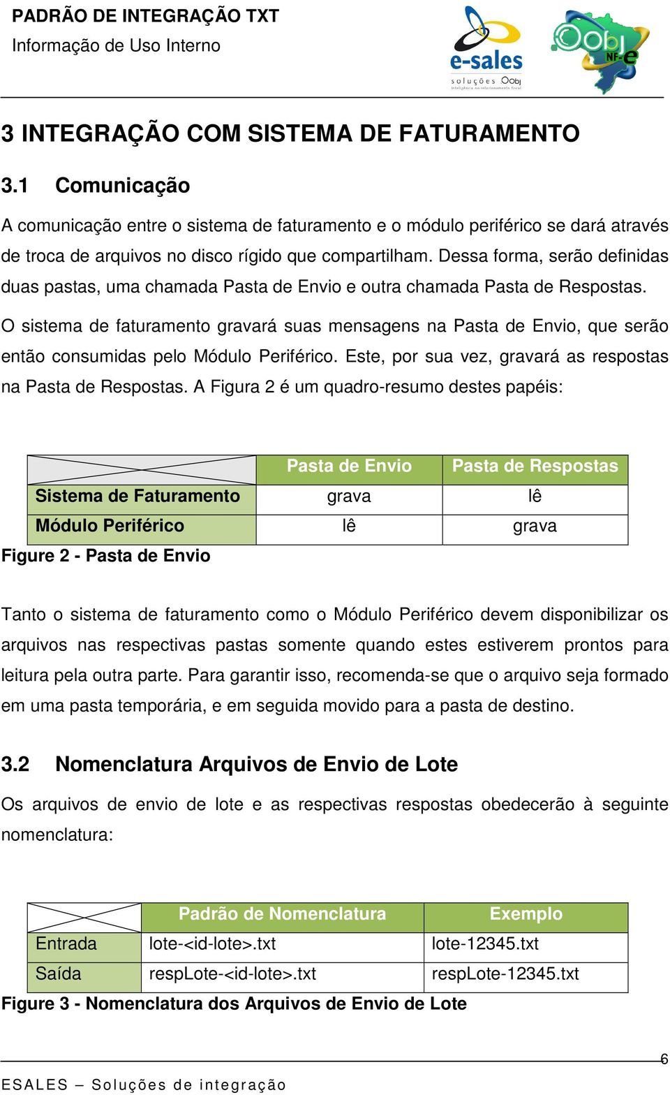 O sistema de faturamento gravará suas mensagens na Pasta de Envio, que serão então consumidas pelo Módulo Periférico. Este, por sua vez, gravará as respostas na Pasta de Respostas.