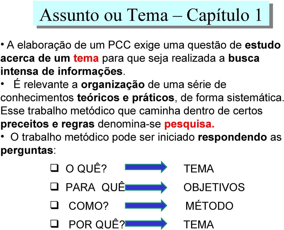 É relevante a organização de uma série de conhecimentos teóricos e práticos, de forma sistemática.