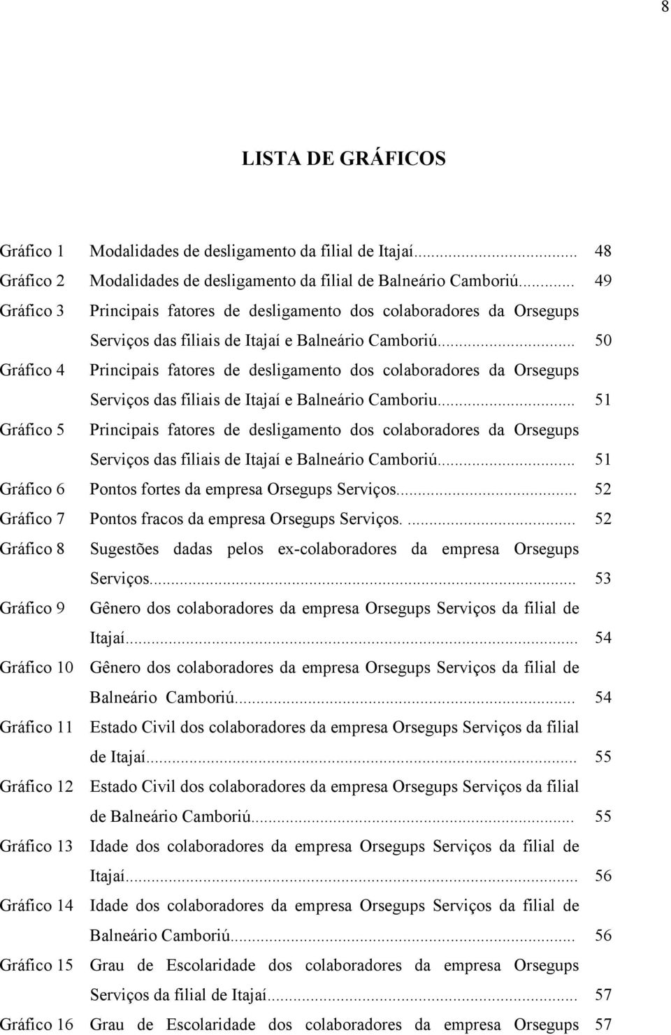 .. 50 Gráfico 4 Principais fatores de desligamento dos colaboradores da Orsegups Serviços das filiais de Itajaí e Balneário Camboriu.