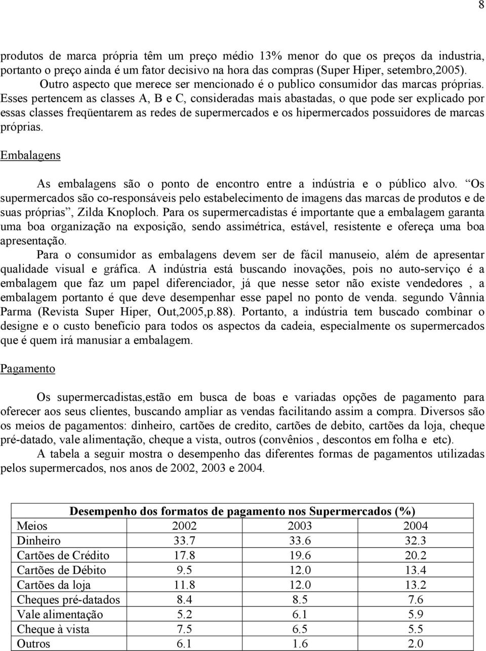 Esses pertencem as classes A, B e C, consideradas mais abastadas, o que pode ser explicado por essas classes freqüentarem as redes de supermercados e os hipermercados possuidores de marcas próprias.