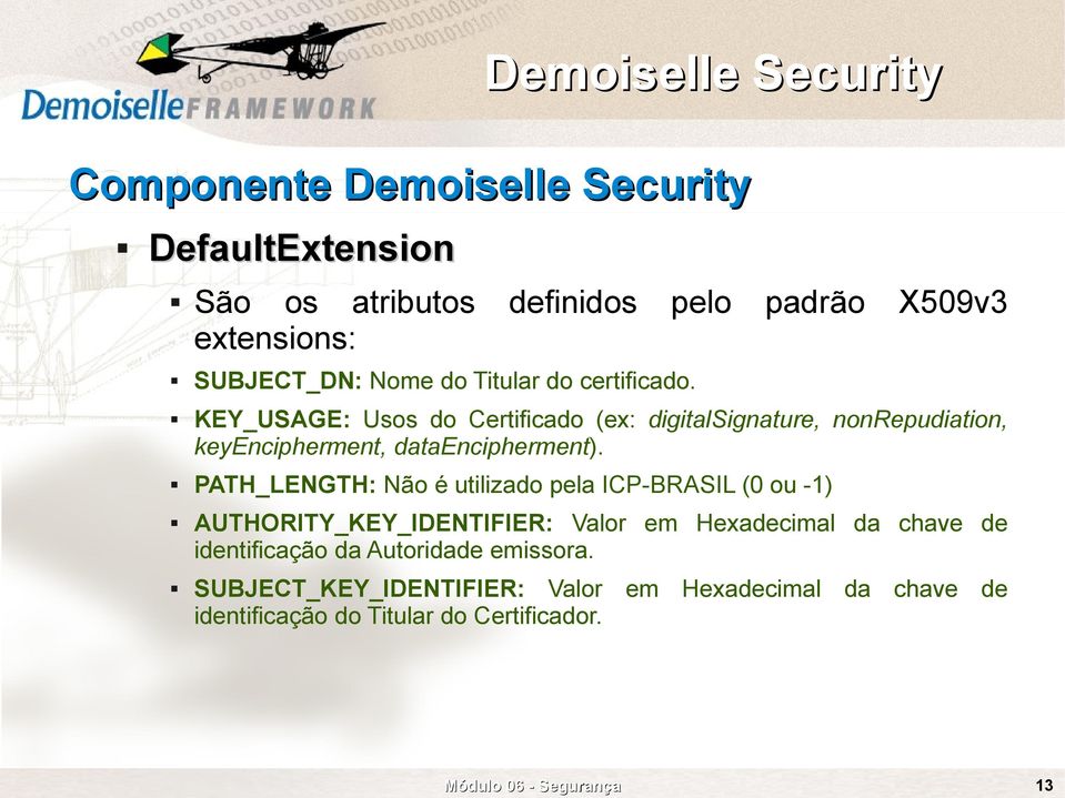 PATH_LENGTH: Não é utilizado pela ICP-BRASIL (0 ou -1) AUTHORITY_KEY_IDENTIFIER: Valor em Hexadecimal da chave de identificação da