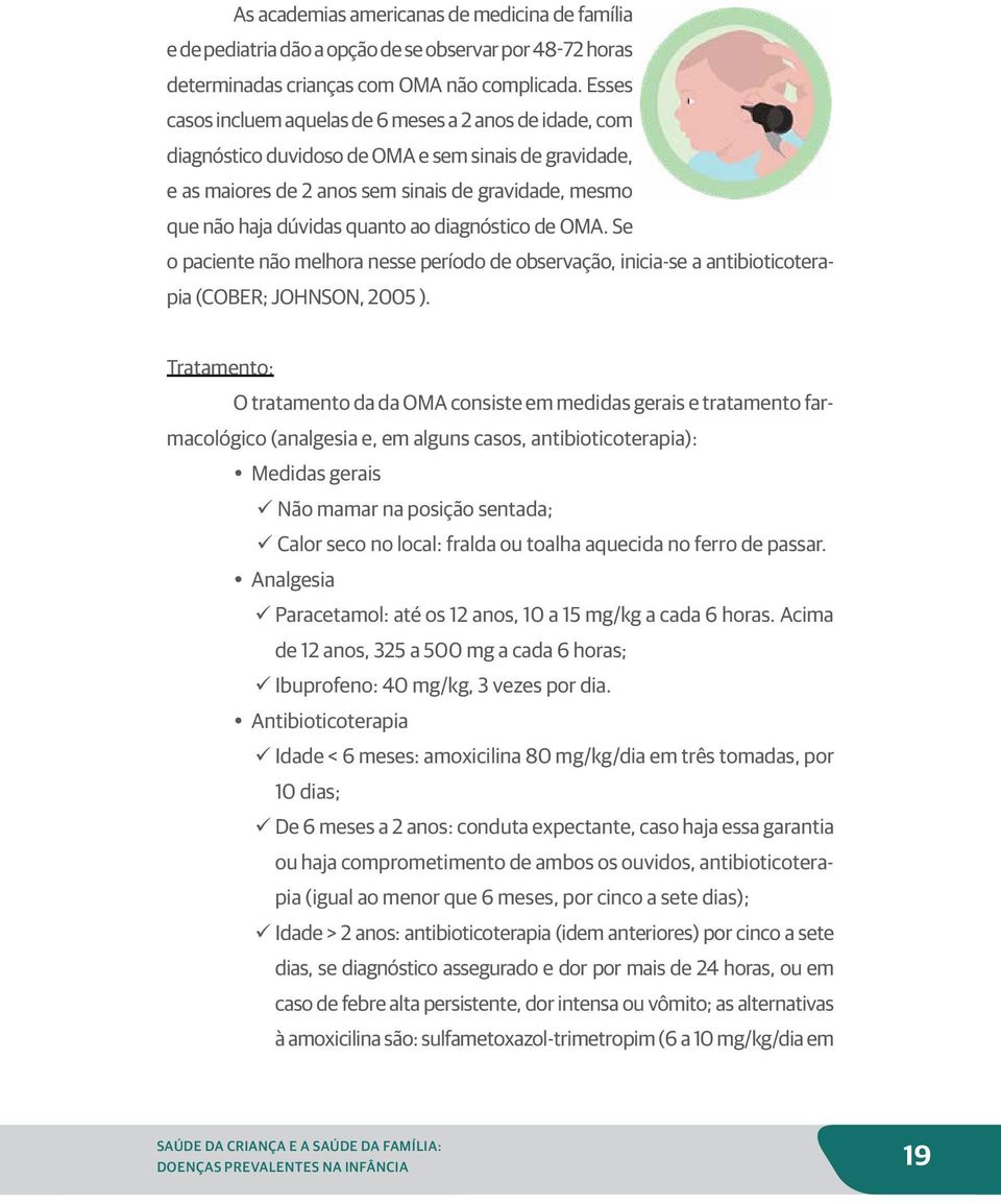 ao diagnóstico de OMA. Se o paciente não melhora nesse período de observação, inicia-se a antibioticoterapia (COBER; JOHNSON, 2005 ).