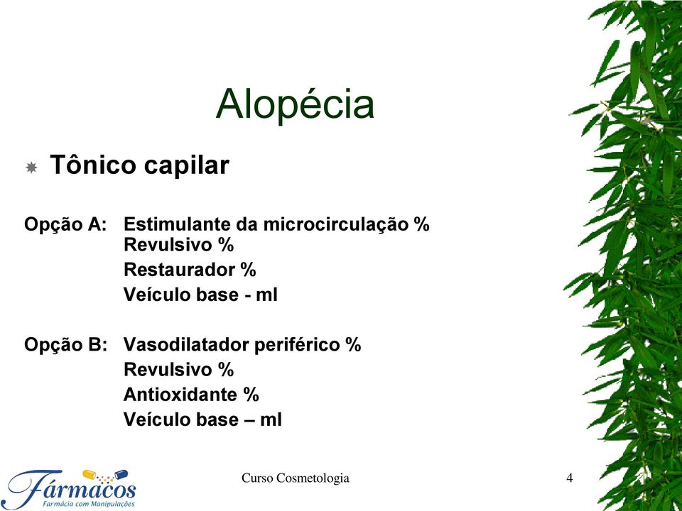 base - ml Opção B: Vasodilatador periférico %