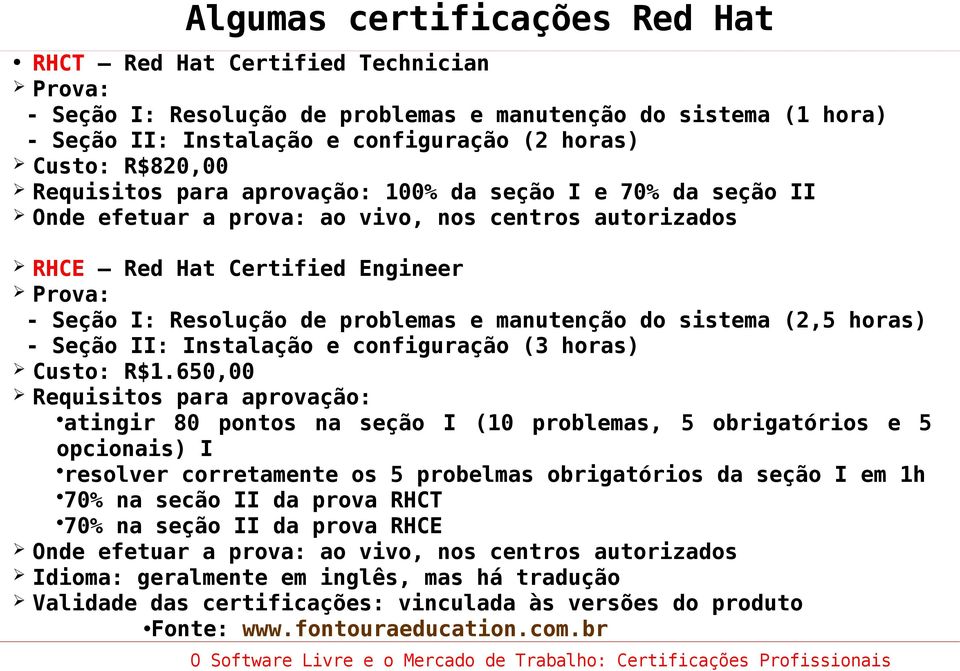 manutenção do sistema (2,5 horas) - Seção II: Instalação e configuração (3 horas) Custo: R$1.