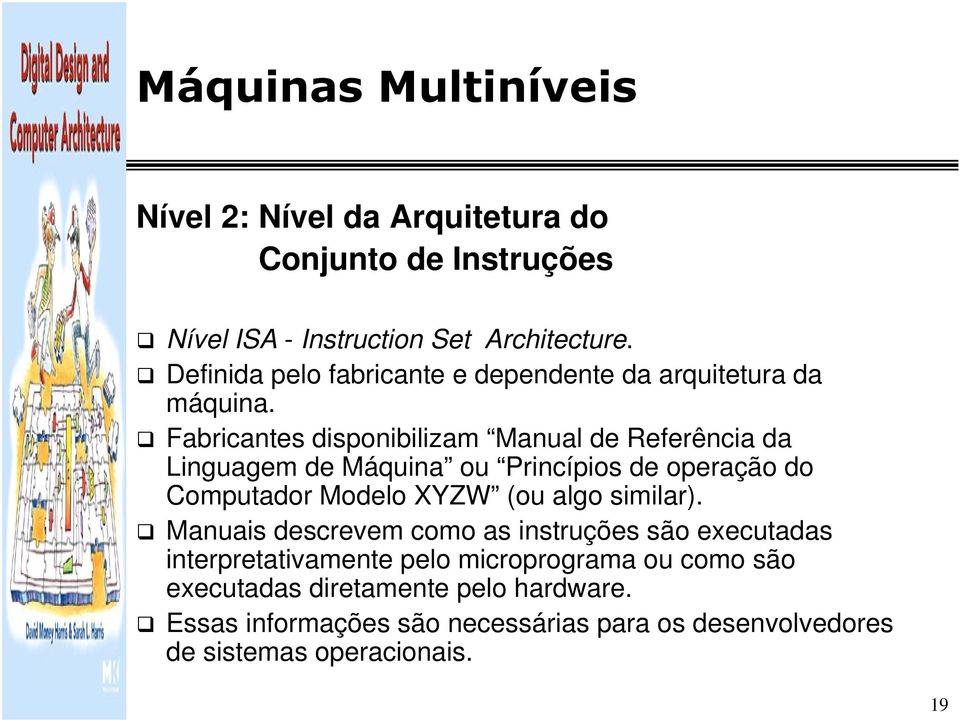 Fabricantes disponibilizam Manual de Referência da Linguagem de Máquina ou Princípios de operação do Computador Modelo XYZW (ou algo