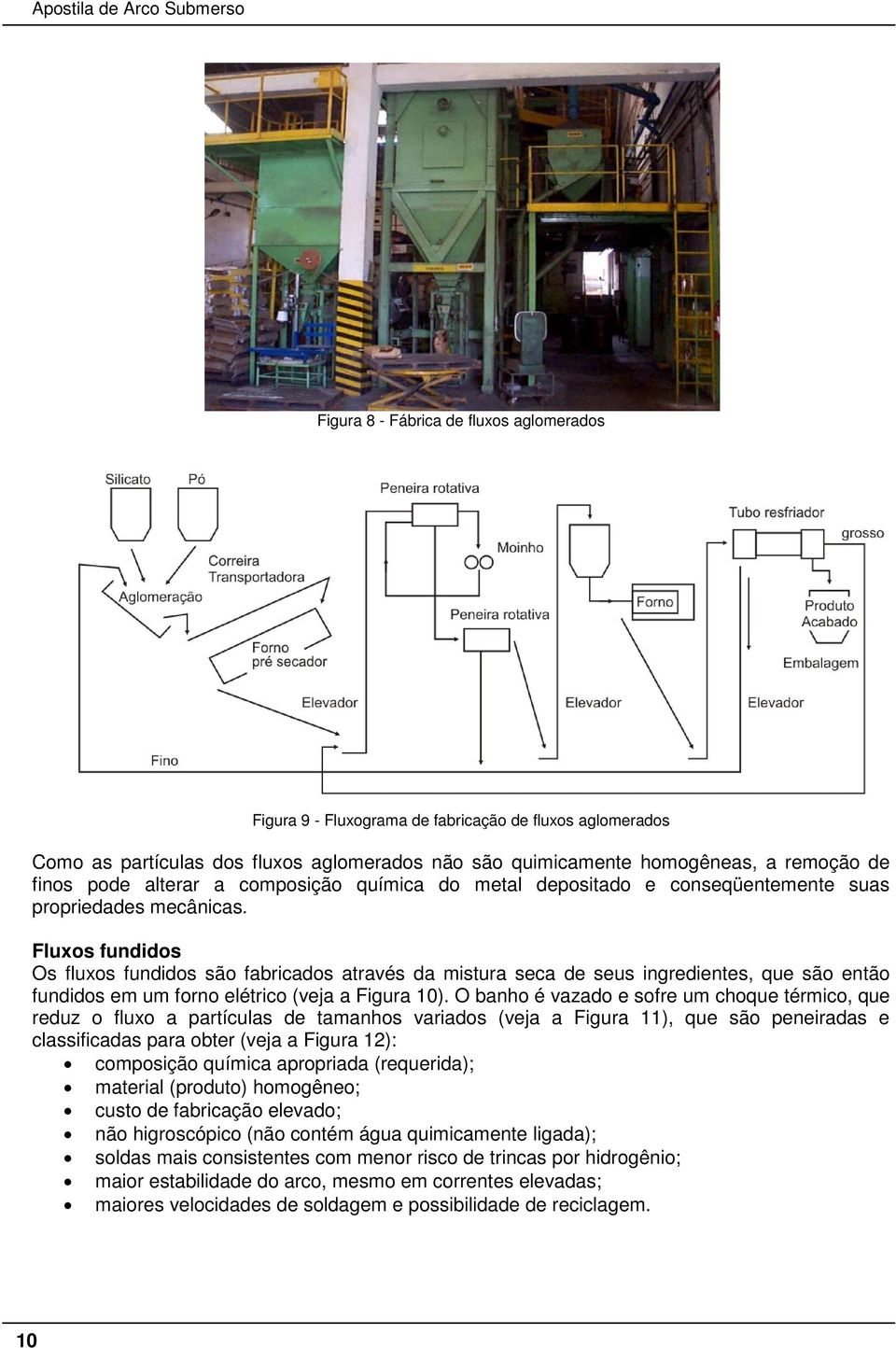 Fluxos fundidos Os fluxos fundidos são fabricados através da mistura seca de seus ingredientes, que são então fundidos em um forno elétrico (veja a Figura 10).