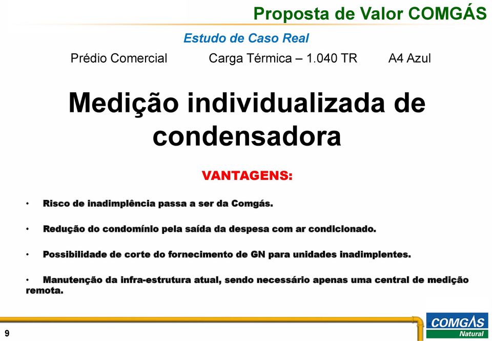 Comgás. Redução do condomínio pela saída da despesa com ar condicionado.