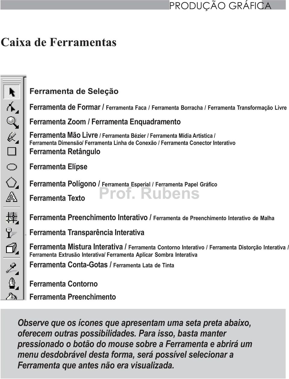 Ferramenta Polígono / Ferramenta Esperial / Ferramenta Papel Gráfico Ferramenta Texto Ferramenta Preenchimento Interativo / Ferramenta de Preenchimento Interativo de Malha Ferramenta Transparência