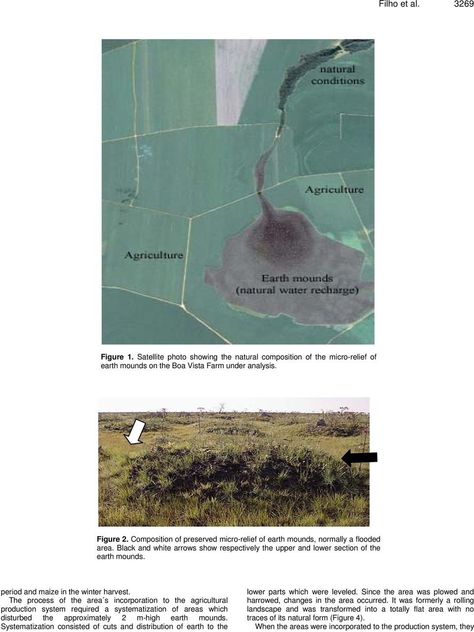 The process of the area s icorporatio to the agricultural productio system required a systematizatio of areas which disturbed the approximately 2 m-high earth mouds.