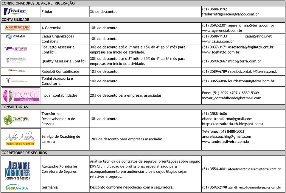 com.br (51) 3592-2301 agerenci.nho@terra.com.br www.agerencial.com.br (51) 3588-1133 calau@sinos.net www.calau.com.br (51) 3037-3171 assessoria@fogliatto.cnt.br www.fogliatto.com.br (51) 3590-2667 mscb@terra.