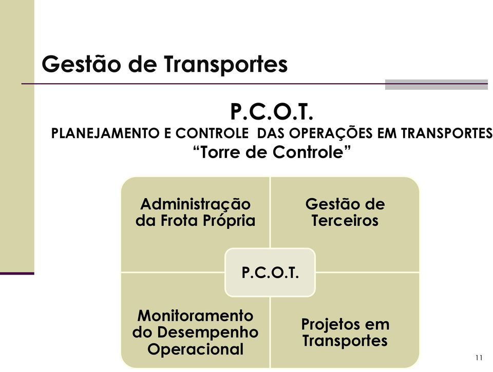 PLANEJAMENTO E CONTROLE DAS OPERAÇÕES EM TRANSPORTES