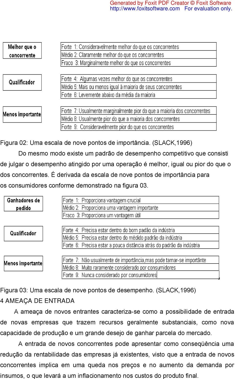 É derivada da escala de nove pontos de importância para os consumidores conforme demonstrado na figura 03. Figura 03: Uma escala de nove pontos de desempenho.