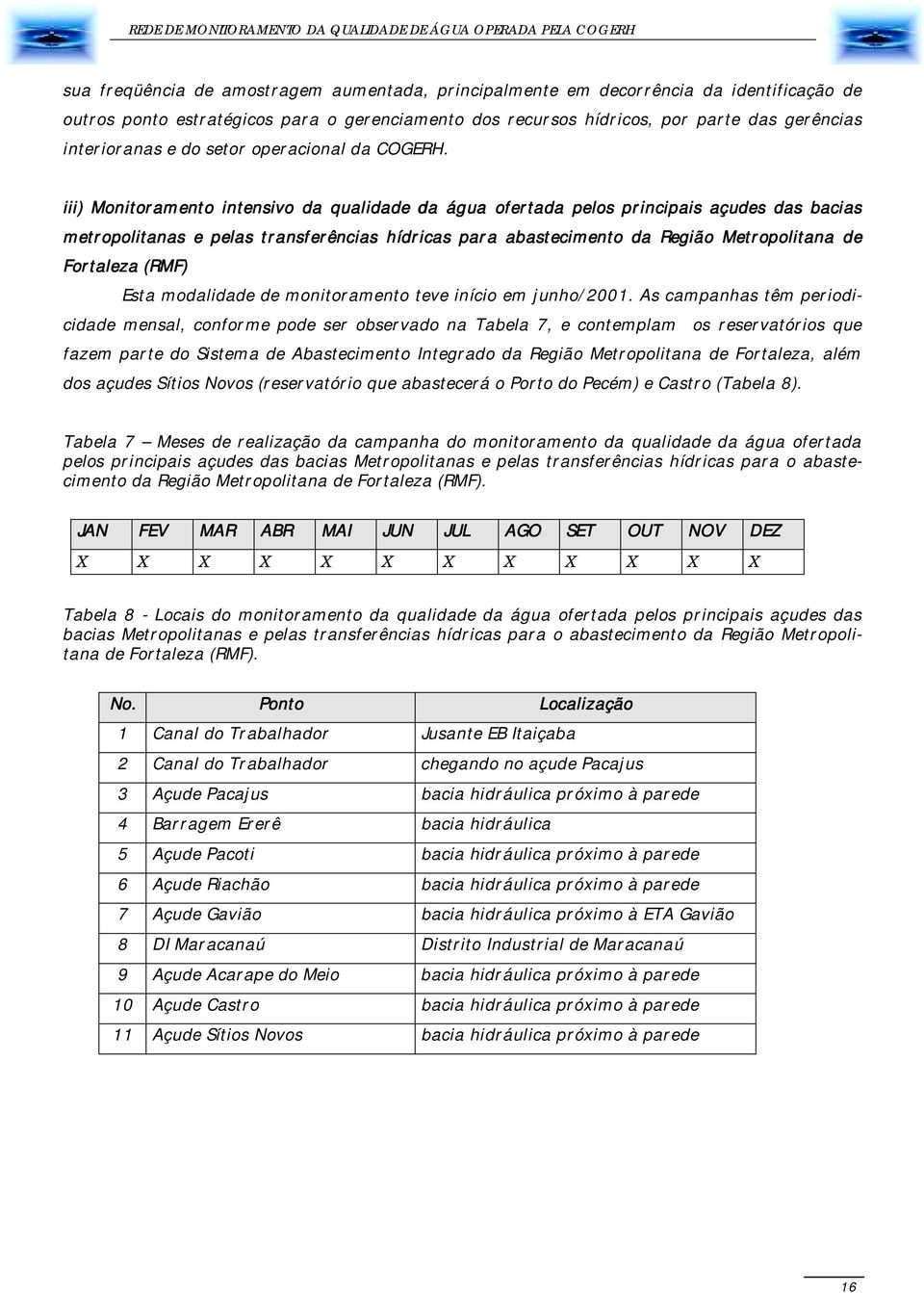 iii) Monitoramento intensivo da qualidade da água ofertada pelos principais açudes das bacias metropolitanas e pelas transferências hídricas para abastecimento da Região Metropolitana de Fortaleza