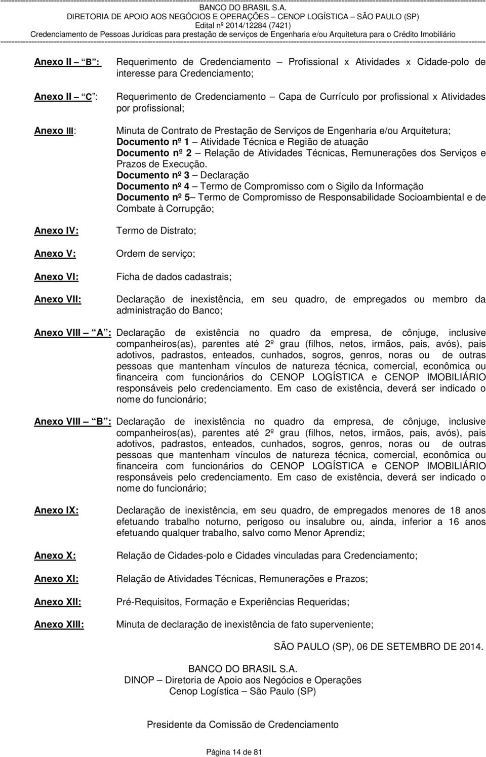 de Engenharia e/ou Arquitetura; Documento nº 1 Atividade Técnica e Região de atuação Documento nº 2 Relação de Atividades Técnicas, Remunerações dos Serviços e Prazos de Execução.