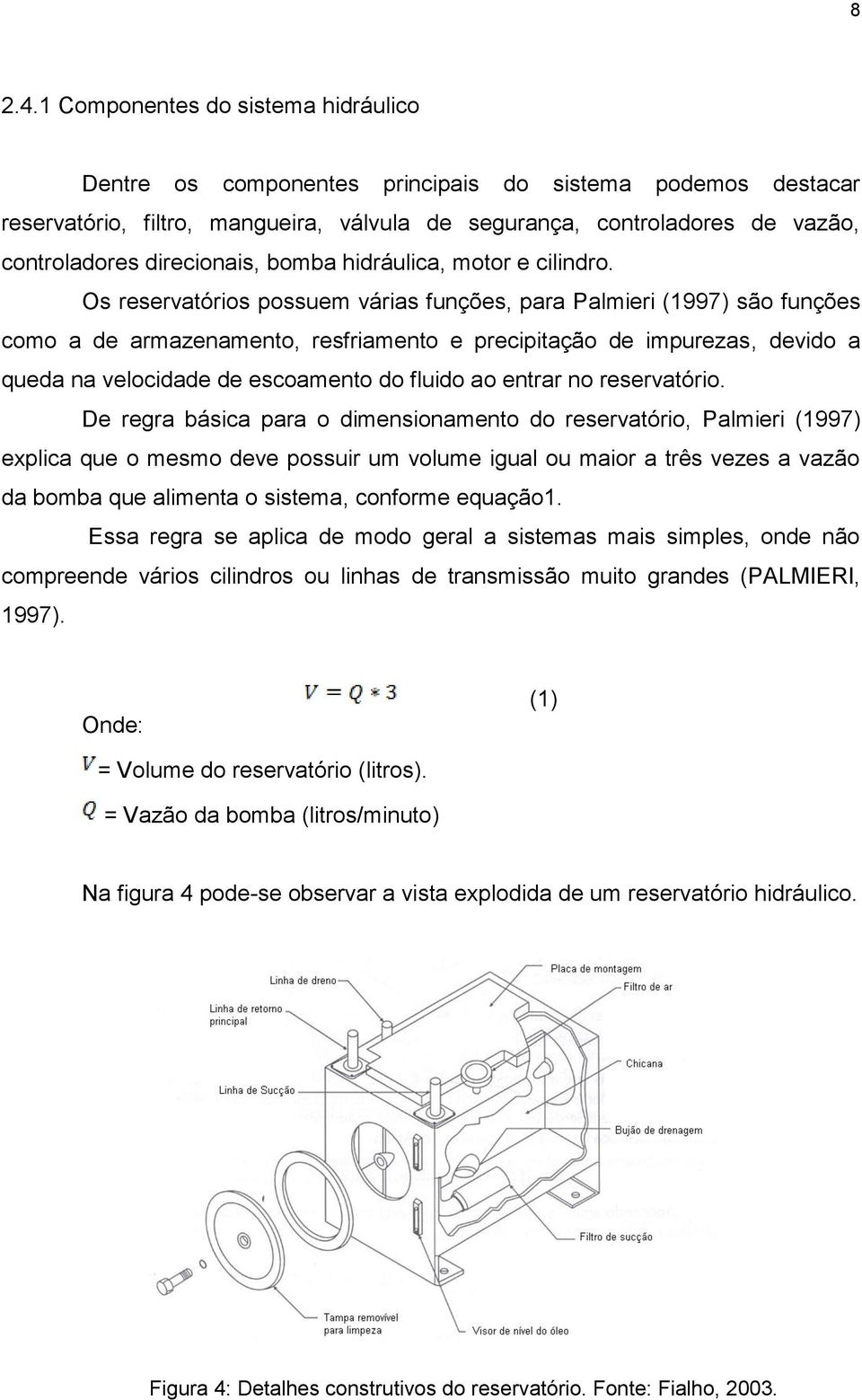 direcionais, bomba hidráulica, motor e cilindro.