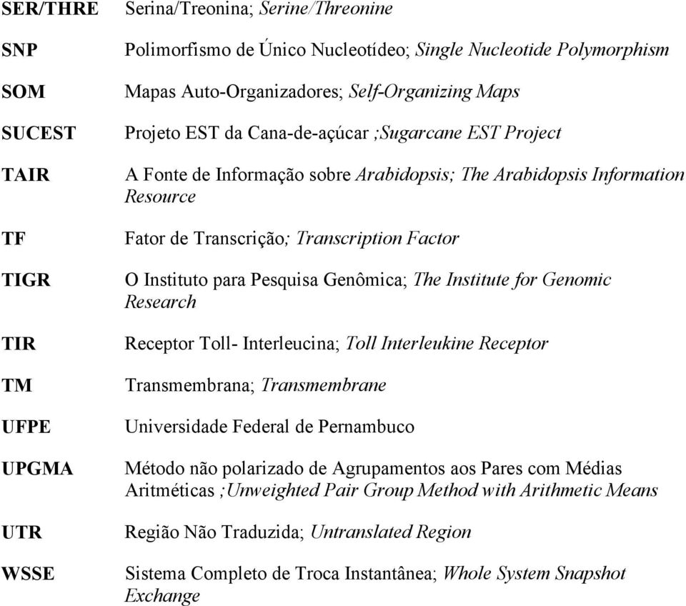 Instituto para Pesquisa Genômica; The Institute for Genomic Research Receptor Toll- Interleucina; Toll Interleukine Receptor Transmembrana; Transmembrane Universidade Federal de Pernambuco Método não