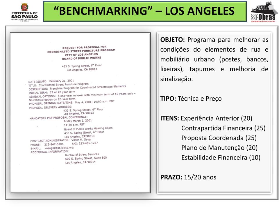 TIPO: Técnica e Preço ITENS: Experiência Anterior (20) Contrapartida Financeira (25)