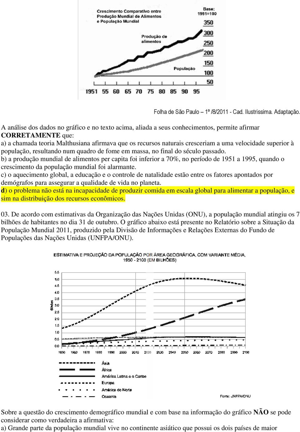 velocidade superior à população, resultando num quadro de fome em massa, no final do século passado.