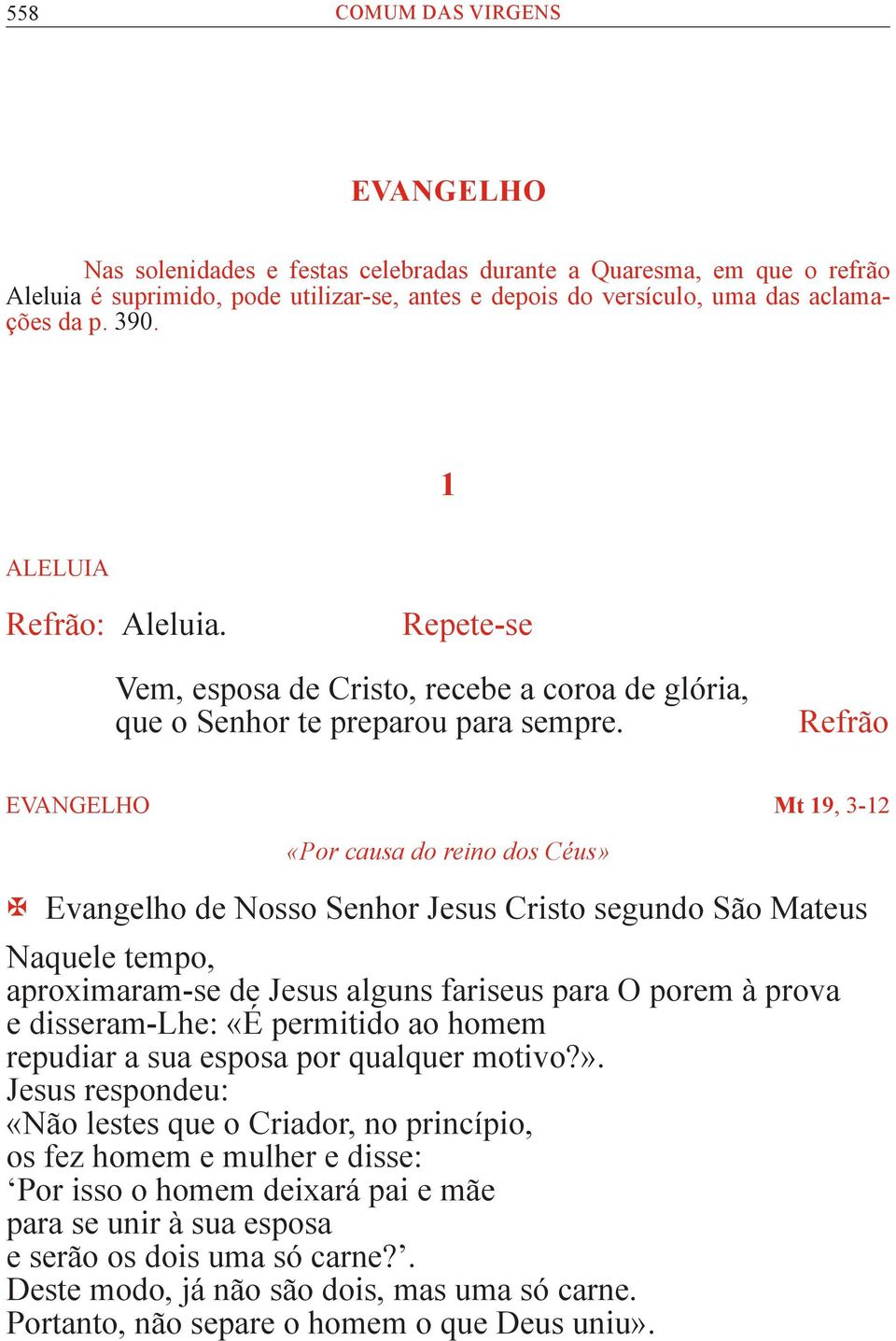 Refrão EVANGELHO Mt 19, 3-12 «Por causa do reino dos Céus» Evangelho de Nosso Senhor Jesus Cristo segundo São Mateus Naquele tempo, aproximaram-se de Jesus alguns fariseus para O porem à prova e