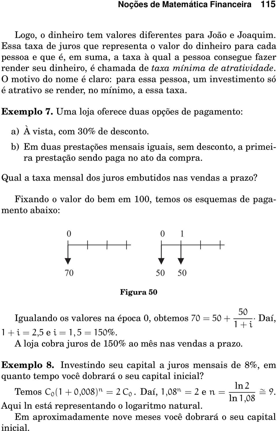 O motivo do nome é claro: para essa pessoa, um investimento só é atrativo se render, no mínimo, a essa taxa. Exemplo 7. Uma loja oferece duas opções de pagamento: a) À vista, com 30% de desconto.