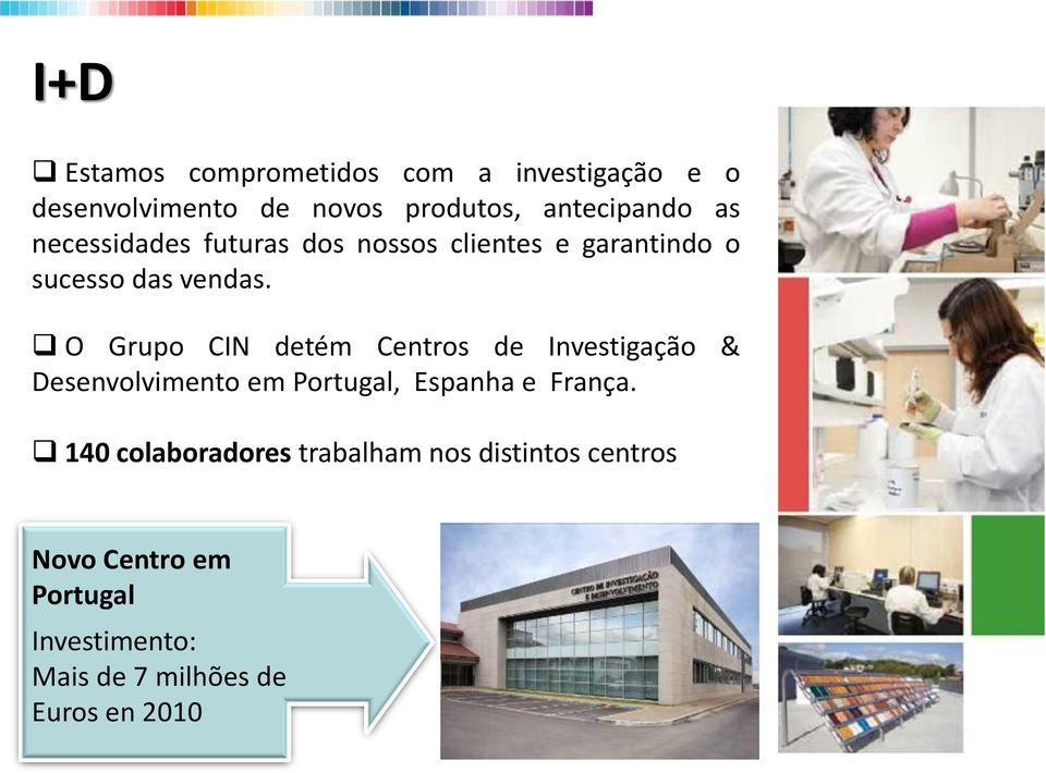 O Grupo CIN detém Centros de Investigação & Desenvolvimento em Portugal, Espanha e França.
