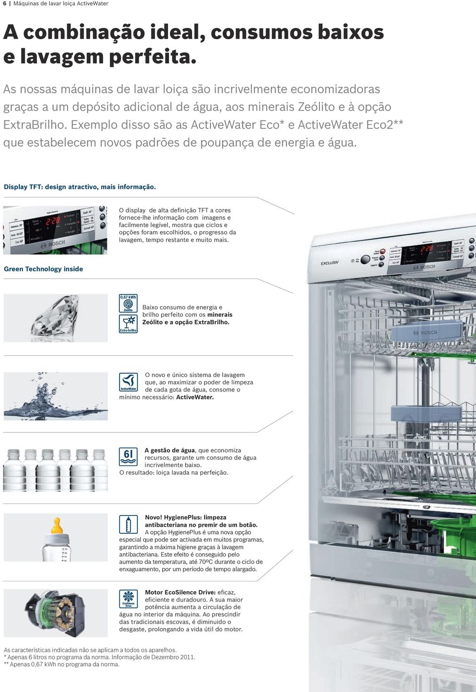 Exemplo disso são as ActiveWater Eco* e ActiveWater Eco2** que estabelecem novos padrões de poupança de energia e água. Display TFT: design atractivo, mais informação.