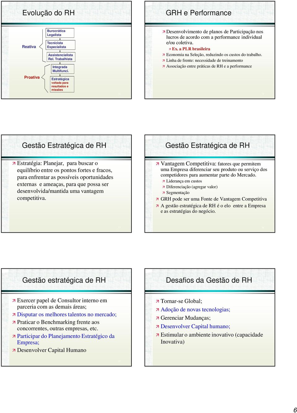 Linha de frente: necessidade de treinamento Associação entre práticas de RH e a performance Proativa Estratégica voltada para resultados e missões 31 32 Gestão Estratégica de RH Gestão Estratégica de