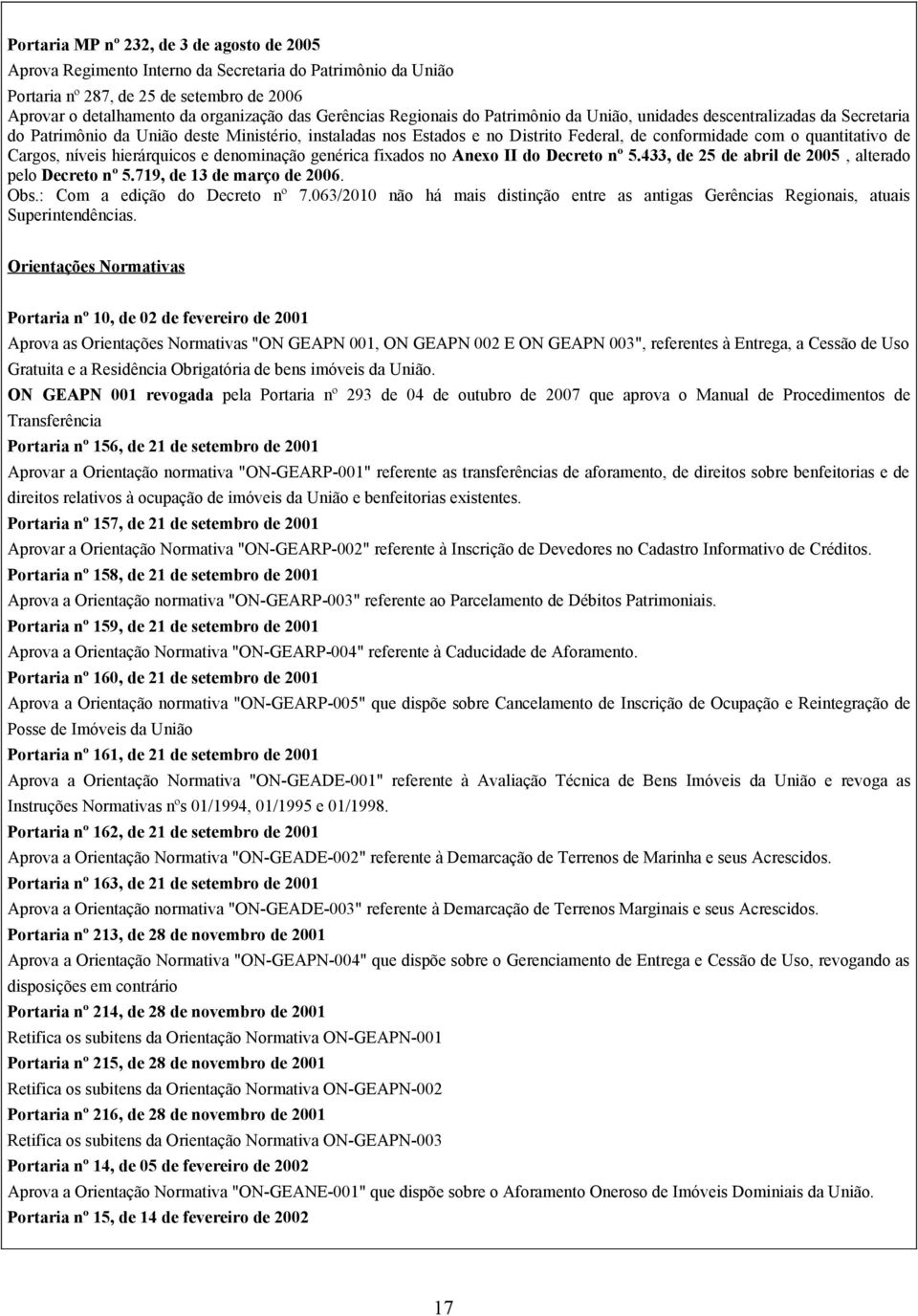 Cargos, níveis hierárquicos e denominação genérica fixados no Anexo II do Decreto nº 5.433, de 25 de abril de 2005, alterado pelo Decreto nº 5.719, de 13 de março de 2006. Obs.