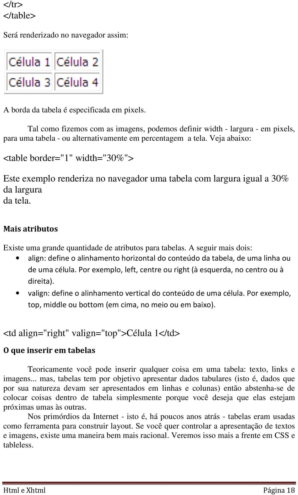 Veja abaixo: <table border="1" width="30%"> Este exemplo renderiza no navegador uma tabela com largura igual a 30% da largura da tela.