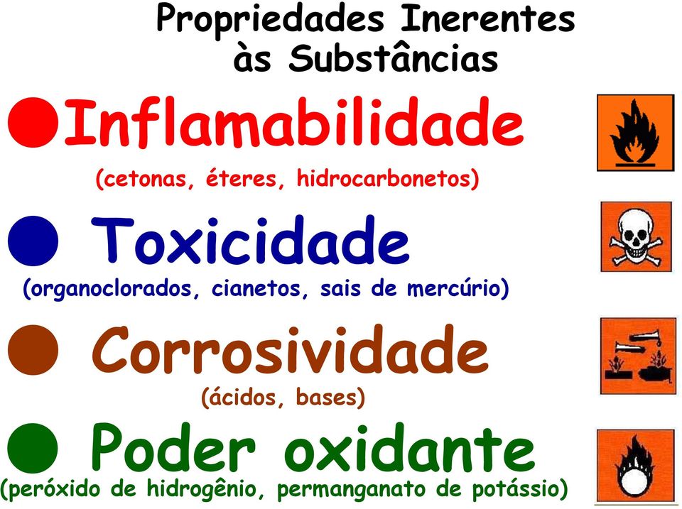 (organoclorados, cianetos, sais de mercúrio) Corrosividade