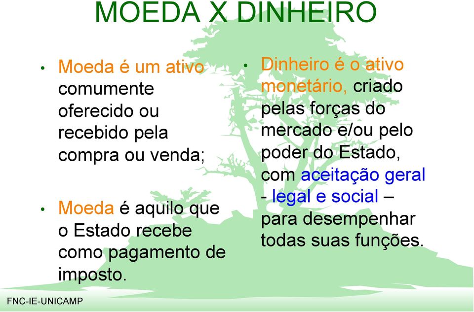 Dinheiro é o ativo monetário, criado pelas forças do mercado e/ou pelo poder do