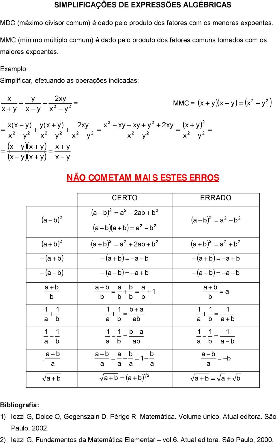 Eemplo: Simplificr, efetundo s operções indicds: MMC ( )( ) ( ) ( ) ( )( ) ( )( ) ) ( ) ( NÃO COMETAM MAIS ESTES ERROS CERTO ERRADO ( ) ( ) ( )( )