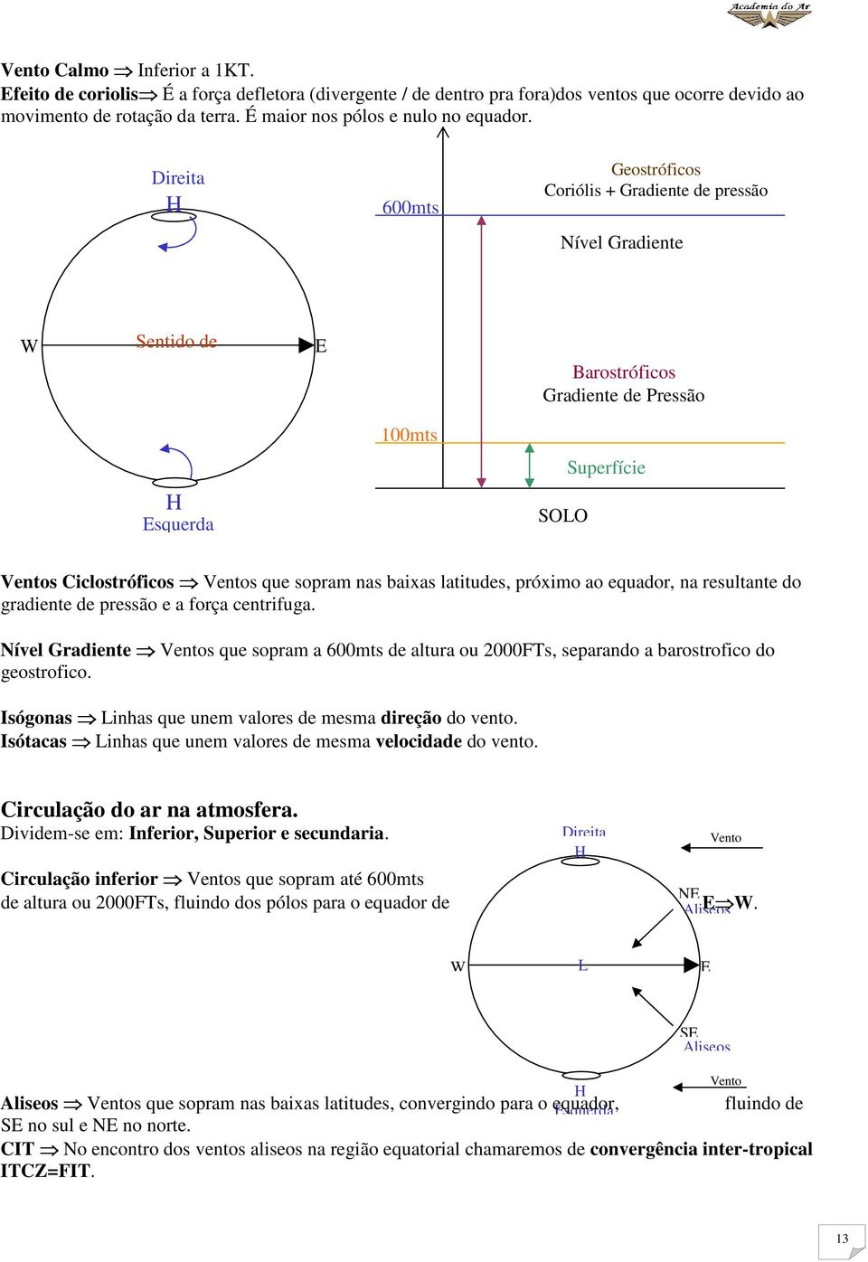 sopram nas baixas latitudes, próximo ao equador, na resultante do gradiente de pressão e a força centrifuga.