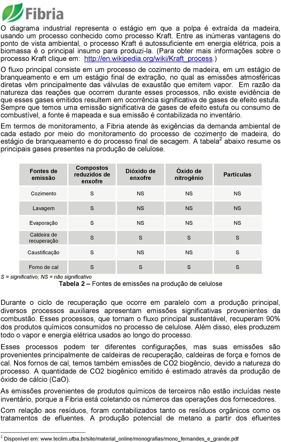 (Para obter mais informações sobre o processo Kraft clique em: http://en.wikipedia.org/wiki/kraft_process.