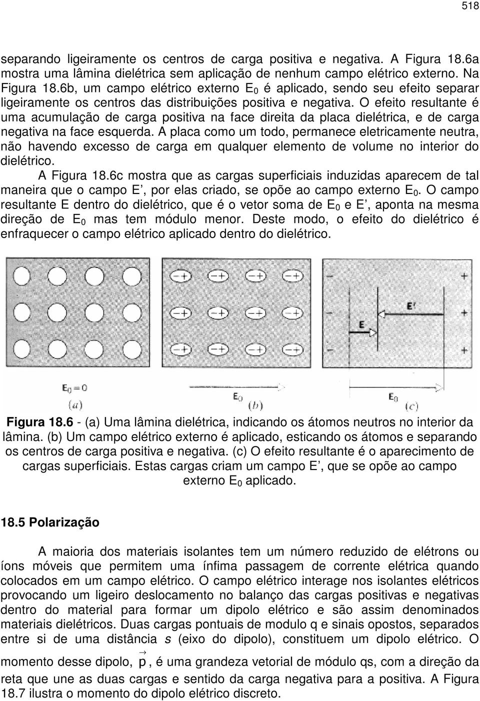 O efeito resultante é uma acumulação de carga positiva na face direita da placa dielétrica, e de carga negativa na face esquerda.